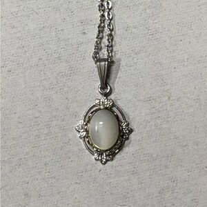 Oval opal silver necklace